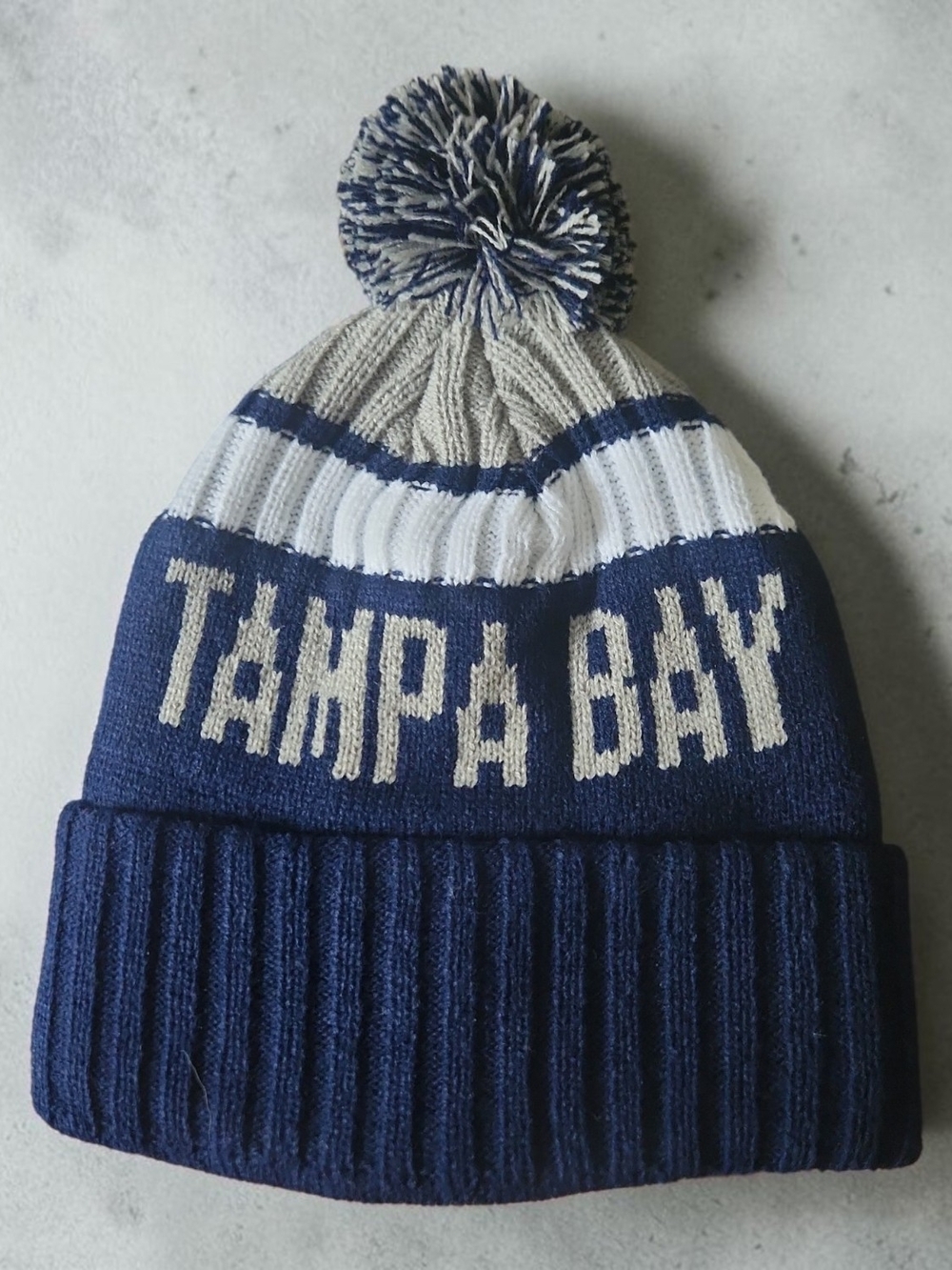 Tampa Bay Pom Beanie Hat - Navy & White.  NWT